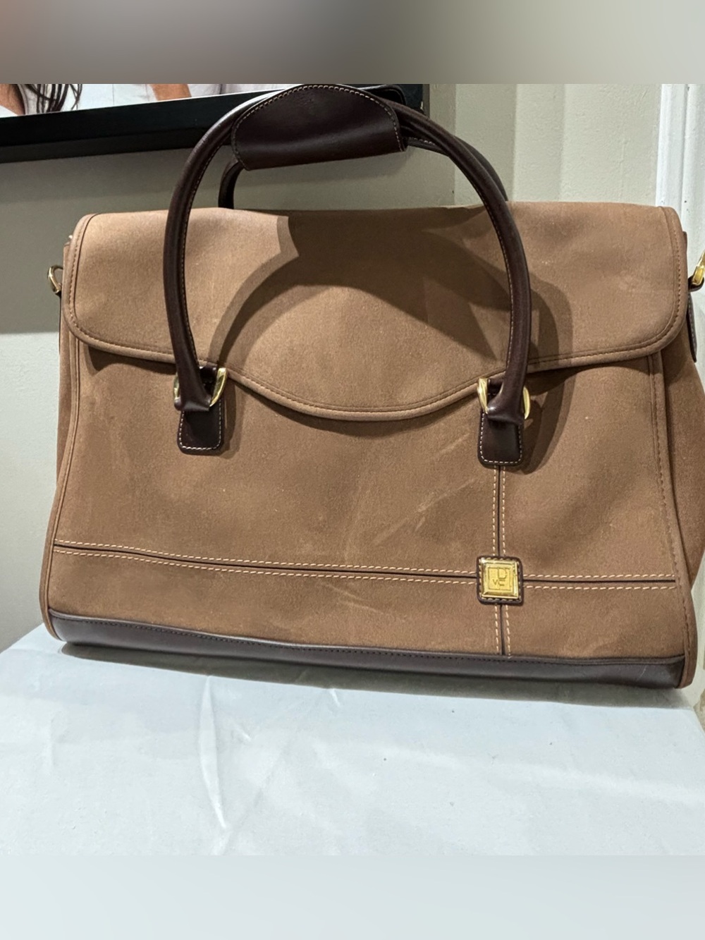 Diane Von Furstenberg Brown Canvas & Leather Top-Handle Travel  Bag w/ Strap